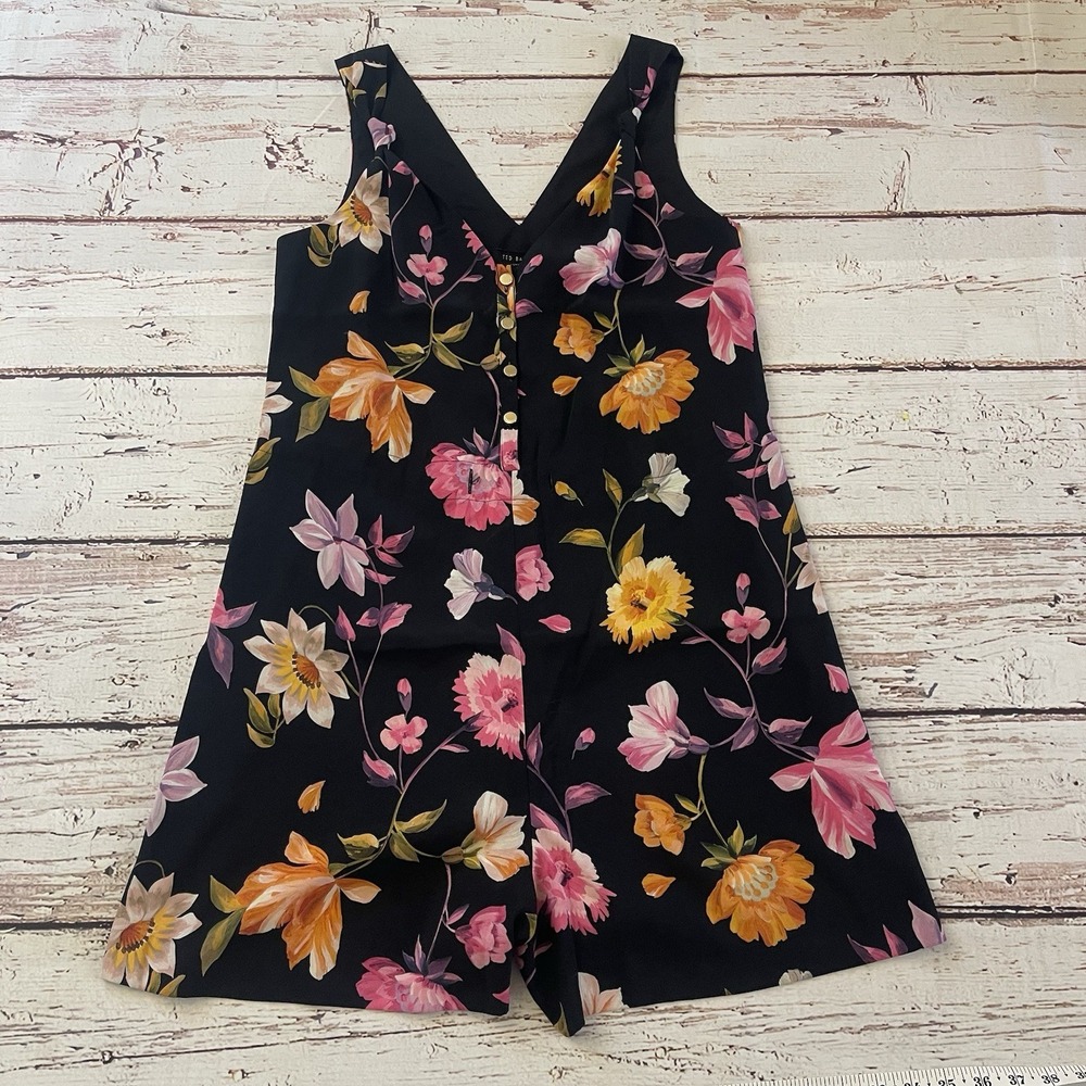 Ted Baker Romper Womens Size 1 Black Floral Sleeveless V‎ Neck